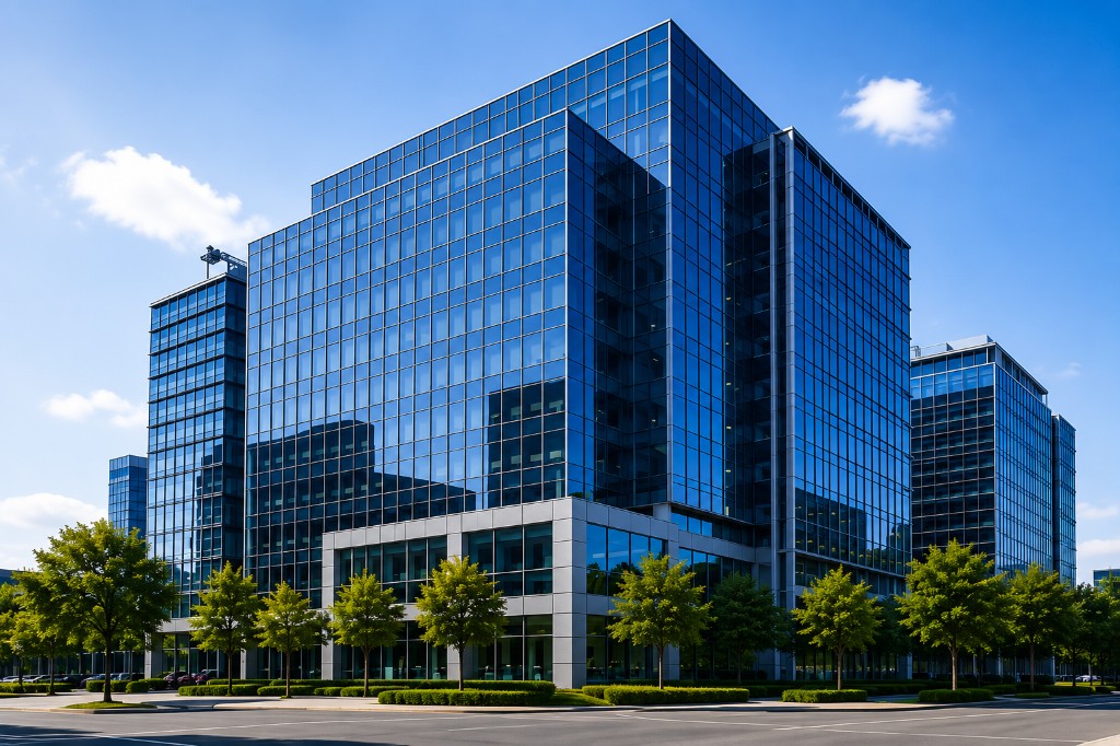 Modern glass corporate office building